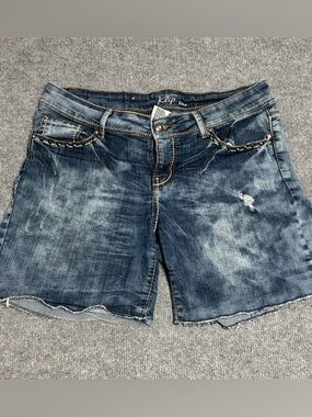 Klip Jeans Distressed Denim Shorts 11 Boho Western Cowgirl thick Stitch Wash 11